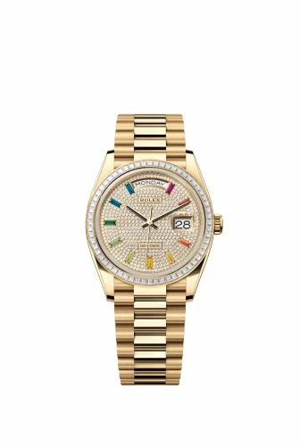 Rolex Day-Date 36 Yellow Gold - Baguette / Paved - Rainbow / President 128398TBR-0012 (m128398tbr-0012)